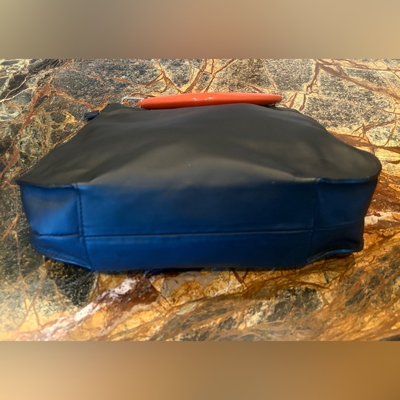 NWOT Made in Italy Black Leather Acetate Handled Satchel Top Handled Bag Purse - Picture 6 of 11